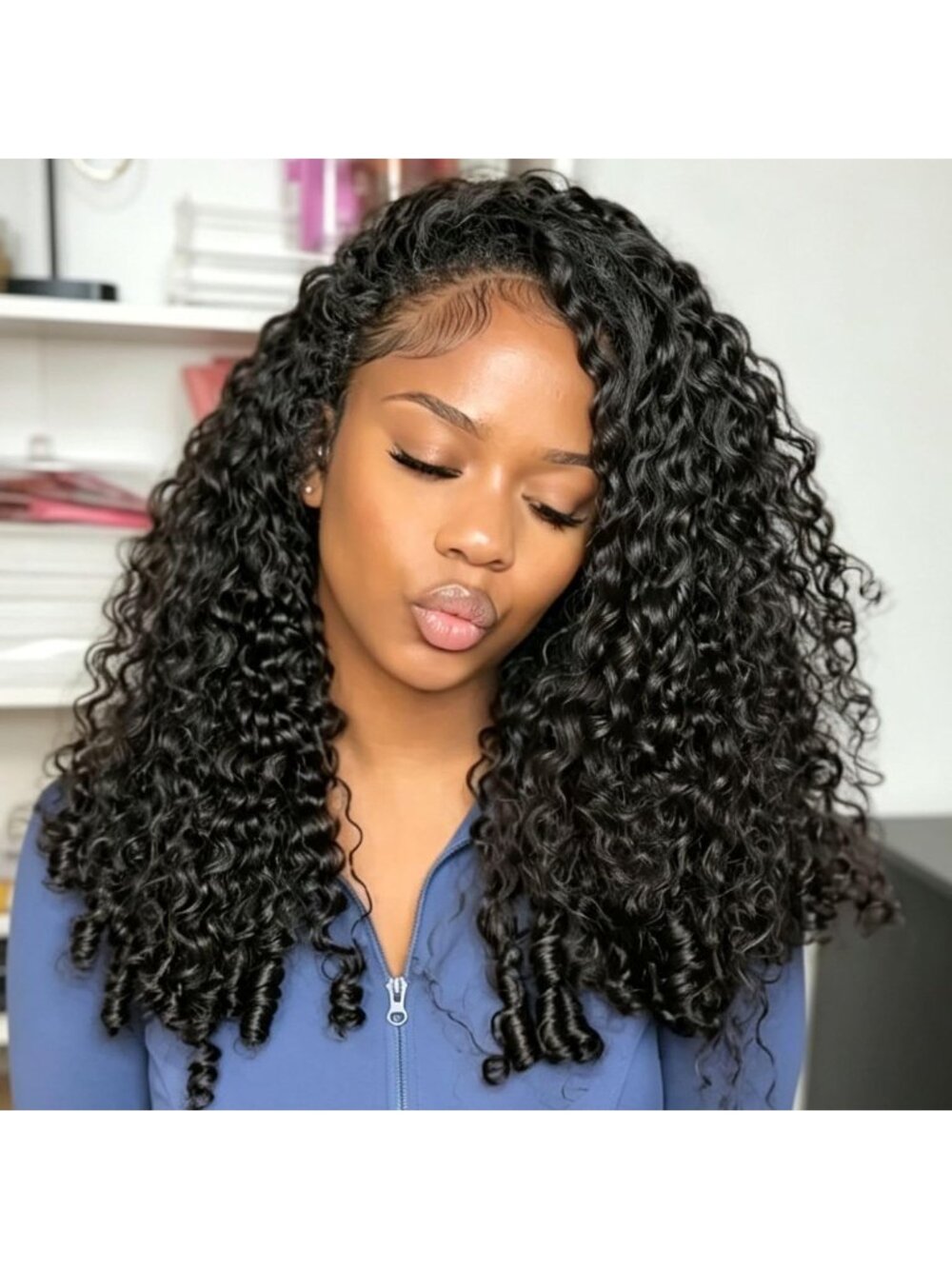 Women's Natural Black 18 Inch Burmese Curly With Spiral Curl Ends Drawstring Wig